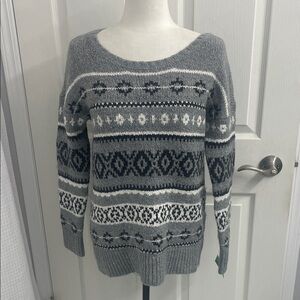 Gray Fair Isle Patterned Women's Sweater Sz M